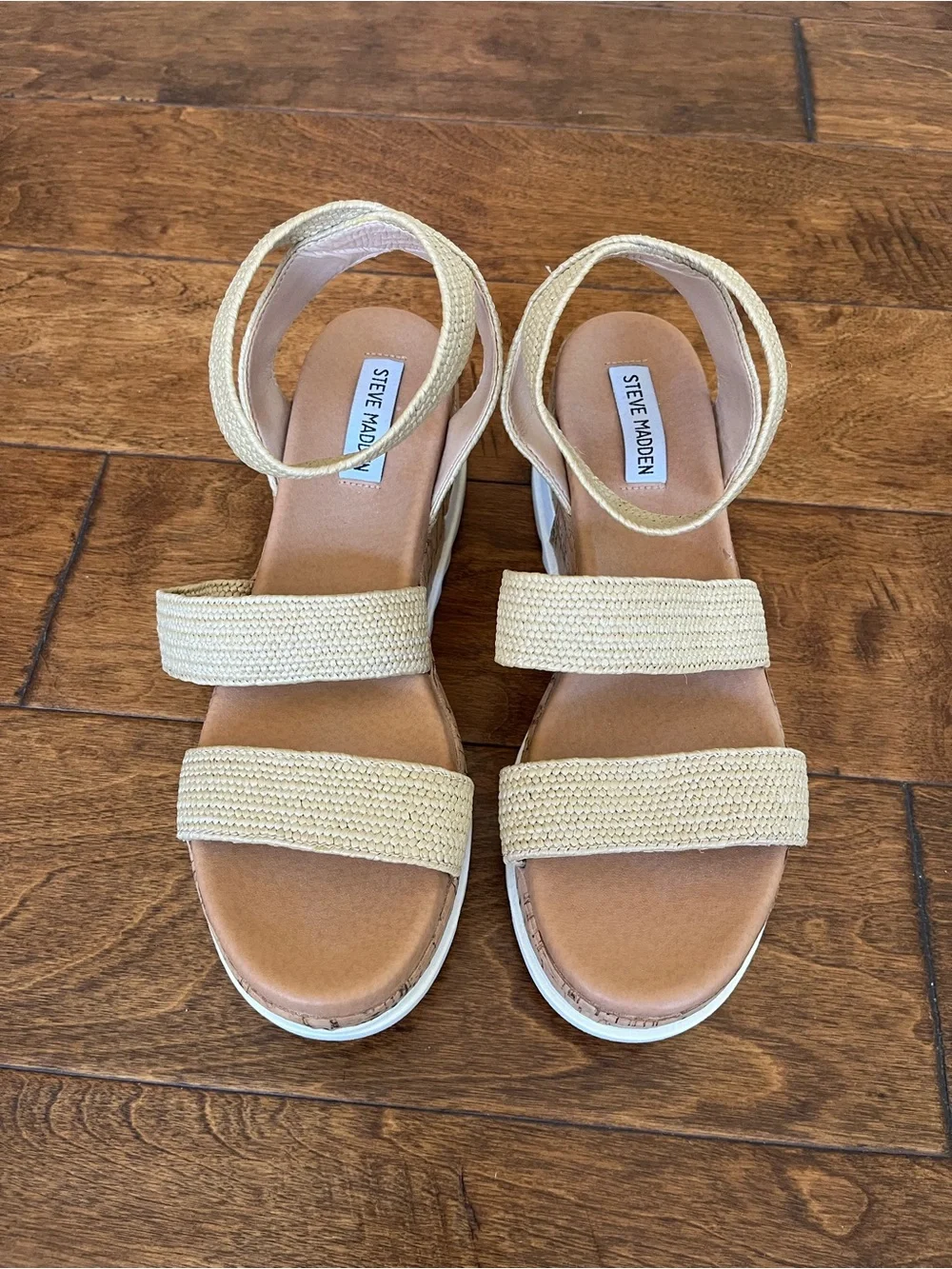 Steve Madden Tan Woven Cork Platform Sandals Size 10